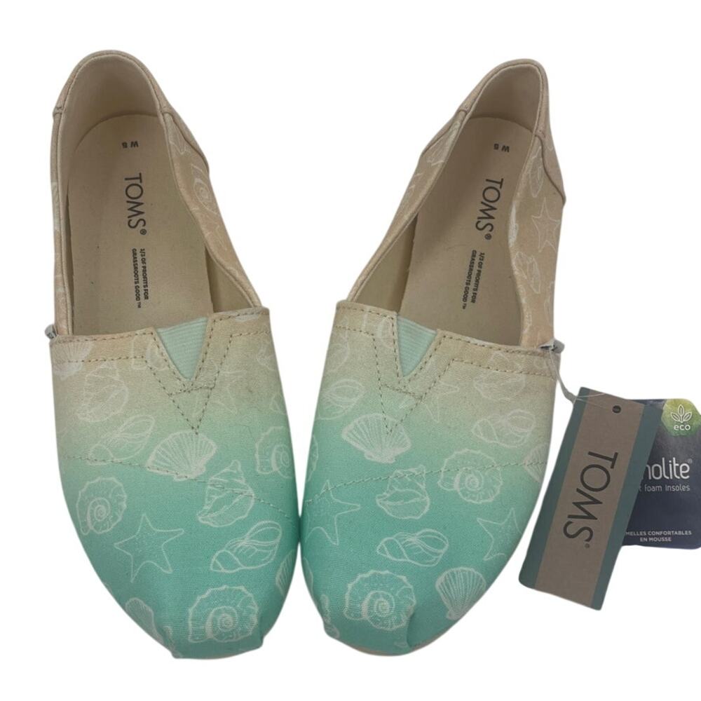 TOMS Shells Ombre Womens Shoes Sz 5 Beach Coastal Pastel Slip On New Nautical